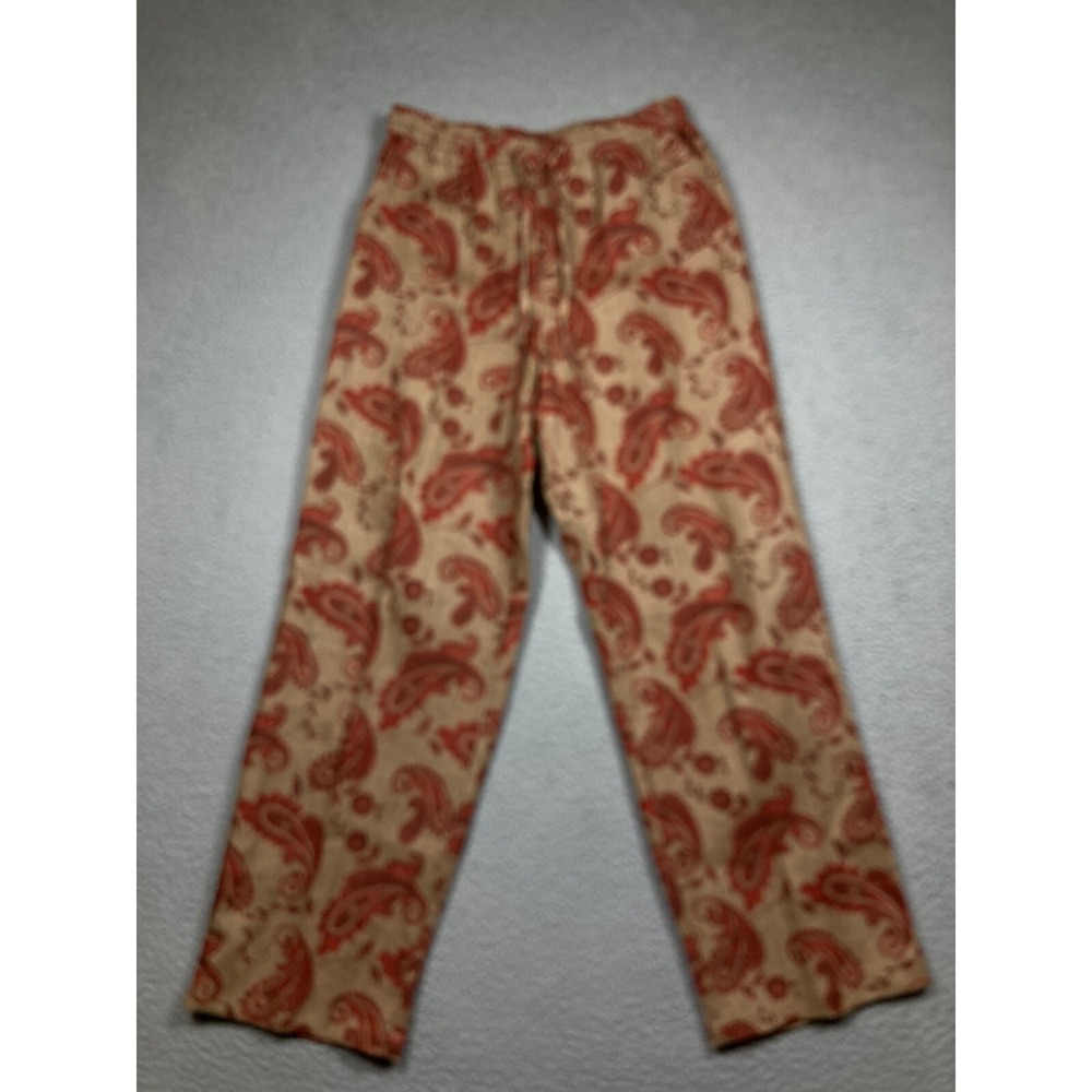 Petite Sophisticate Pants Womens 4 Brown Rust Paisley Linen‎ Zip/Drawstring